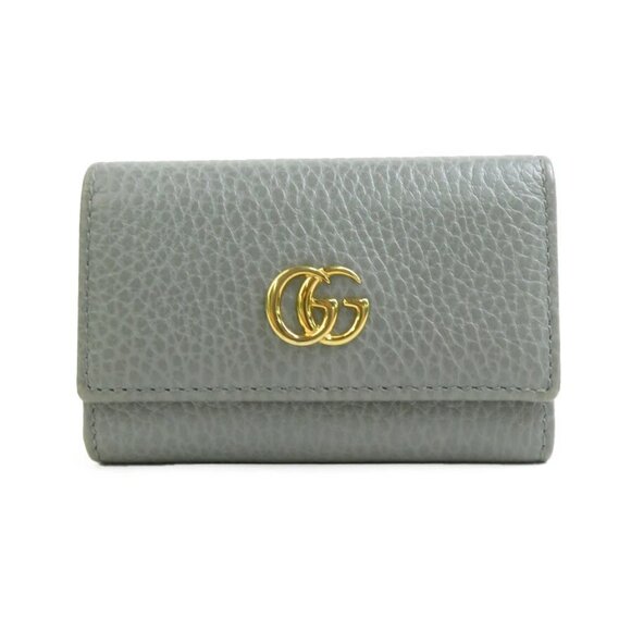 Auth GUCCI GG Marmont Key Case Gray/Gold Leather - Picture 1 of 8
